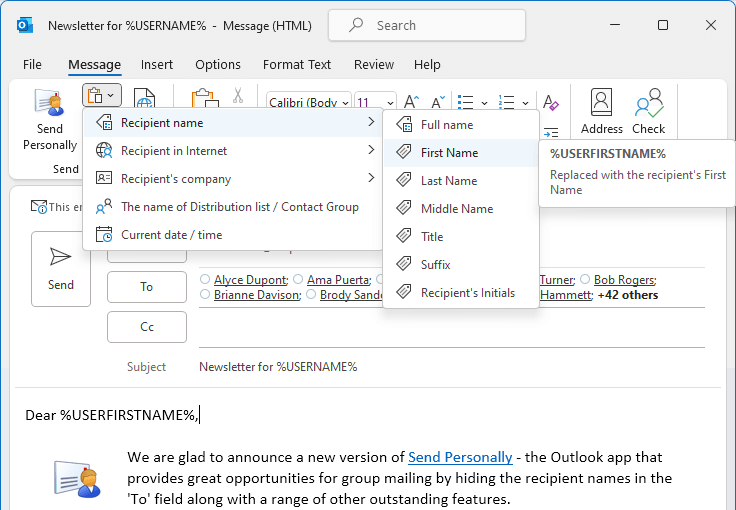 Bulk Personalized Email from Outlook