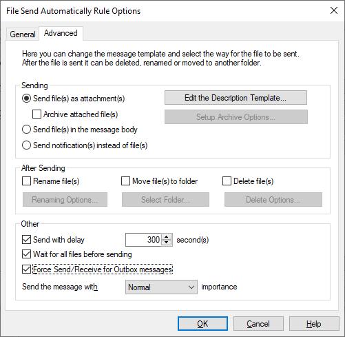 File Send Automatically options