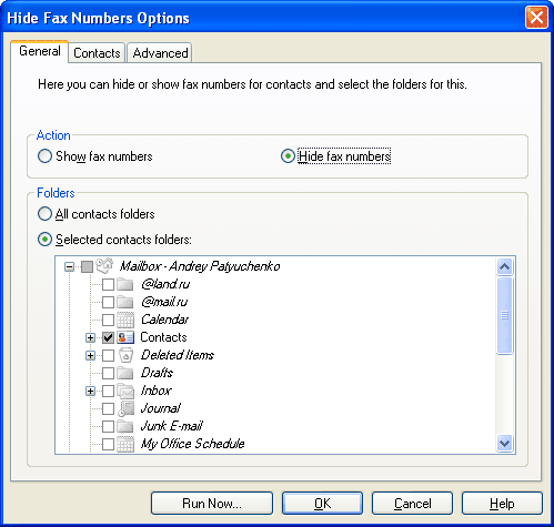 Hide Fax in Outlook contacts