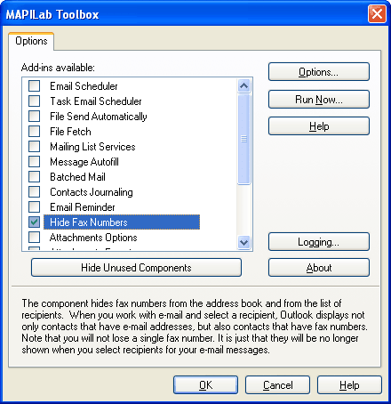 Hide Fax in Outlook contacts