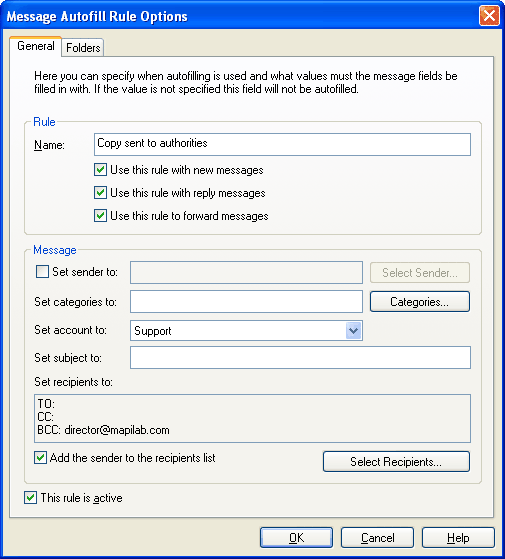 Outlook Message AutoFill component