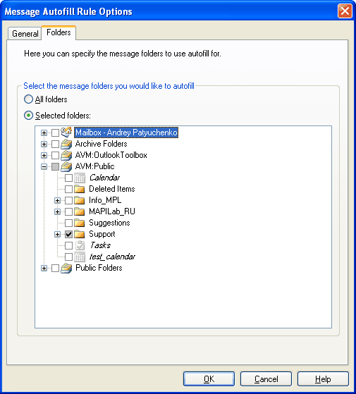 Outlook Message AutoFill settings