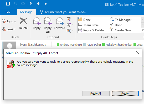 Reply All Forget for Outlook