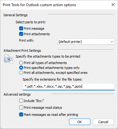 Auto-printing settings in Outlook